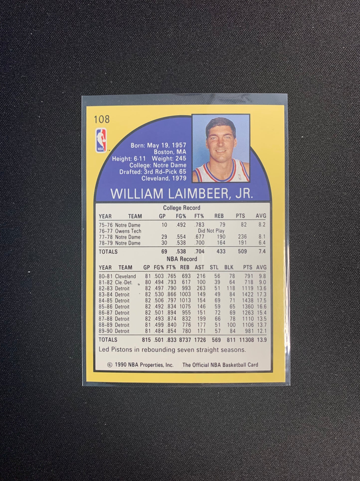 1990-91 Hoops #108 Bill Laimbeer