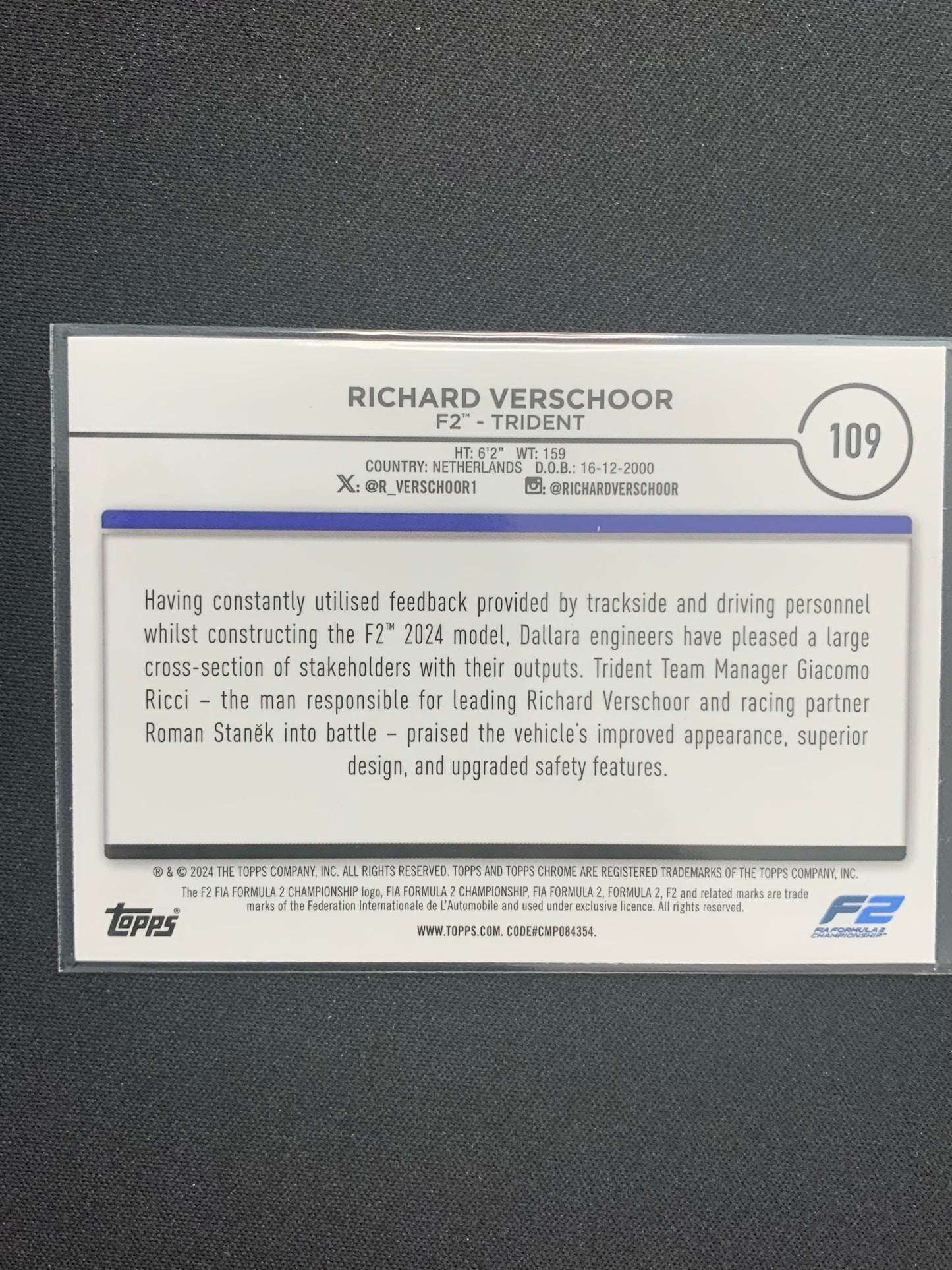 2024 Topps Chrome Formula 1 #109 Richard Verschoor