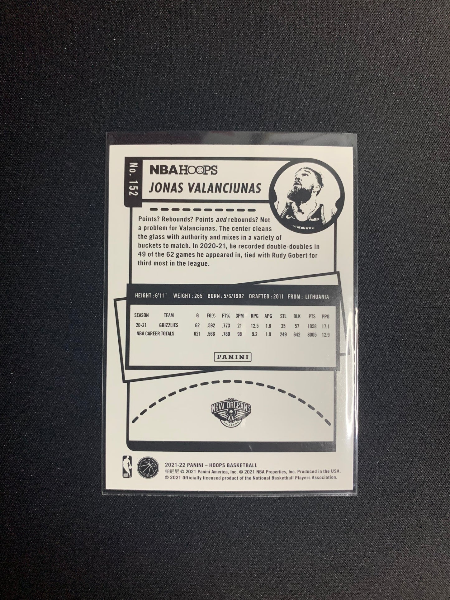 2021-22 Panini Hoops #152 Jonas Valanciunas
