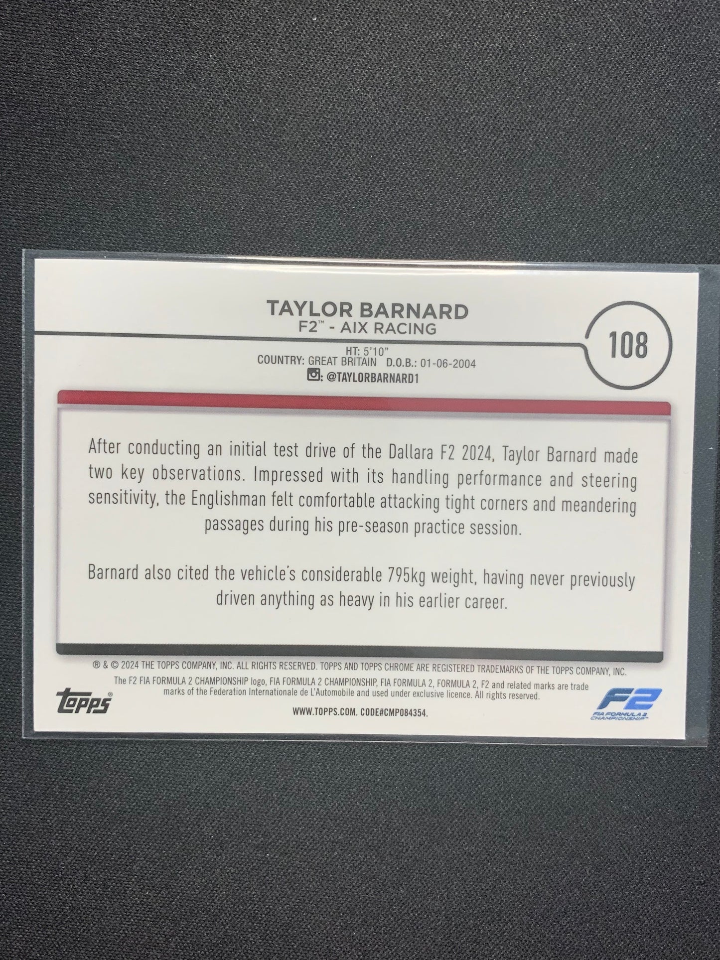 2024 Topps Chrome Formula 1 #108 Taylor Barnard