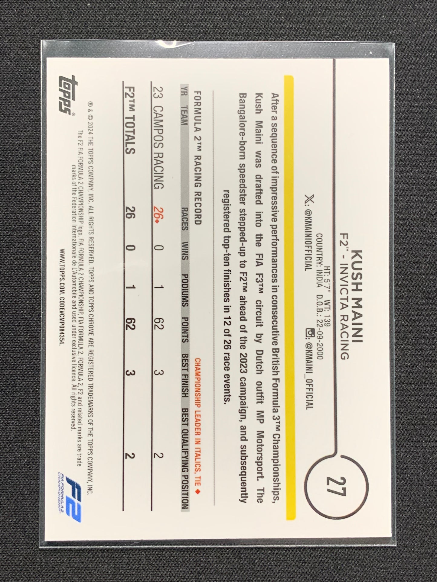 2024 Topps Chrome Formula 1 #27 Kush Maini