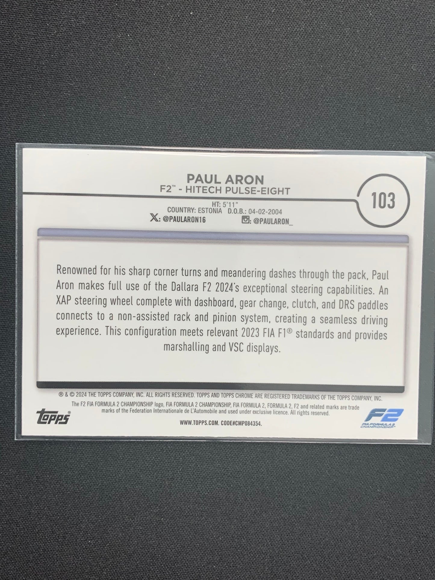 2024 Topps Chrome Formula 1 #103 Paul Aron