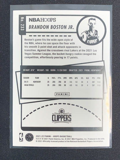 2021-22 Hoops #233 Brandon Boston Jr. [Rookie]