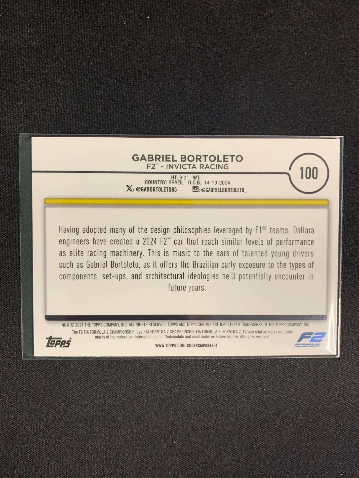 2024 Topps Chrome Formula 1 #100 [Sepia Refractor] Gabriel Bortoleto