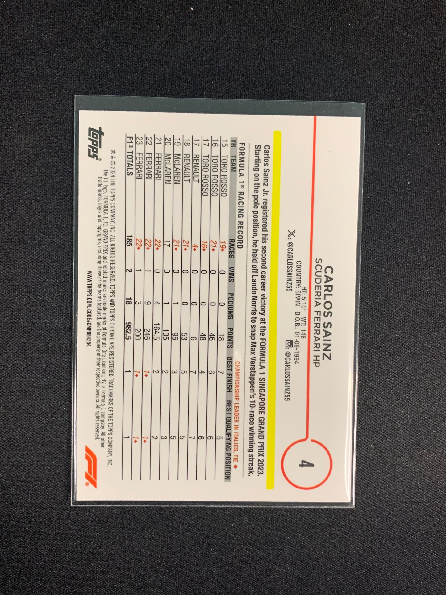 2024 Topps Chrome Formula 1 #4 Carlos Sainz