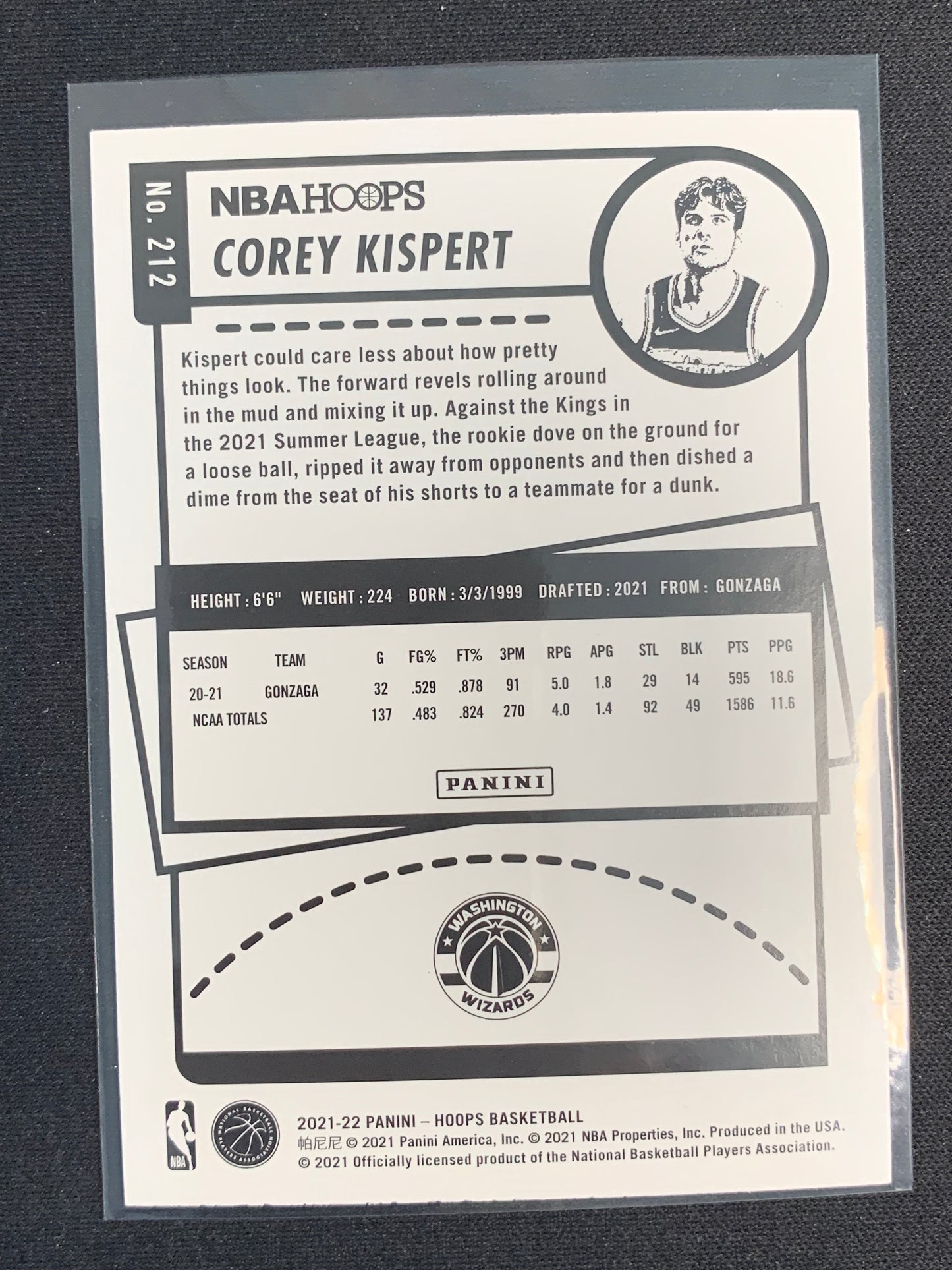 2021-22 Hoops #212 Corey Kispert [Rookie]