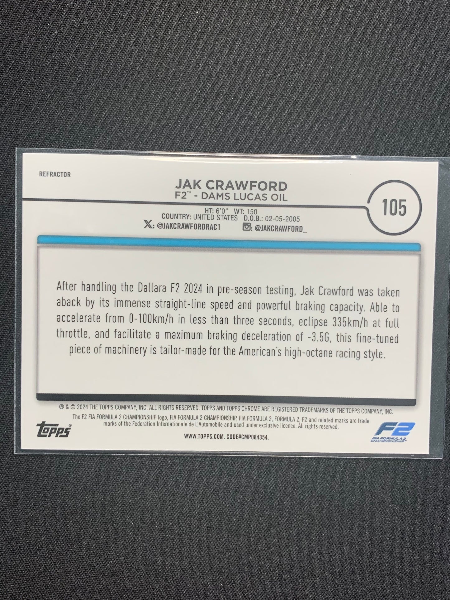 2024 Topps Chrome Formula 1 #105 [Refractor] Jak Crawford