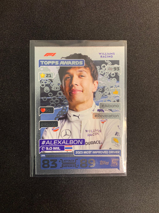 2024 Topps F1 Turbo Attax #306 Most Improved Driver Alex Albon