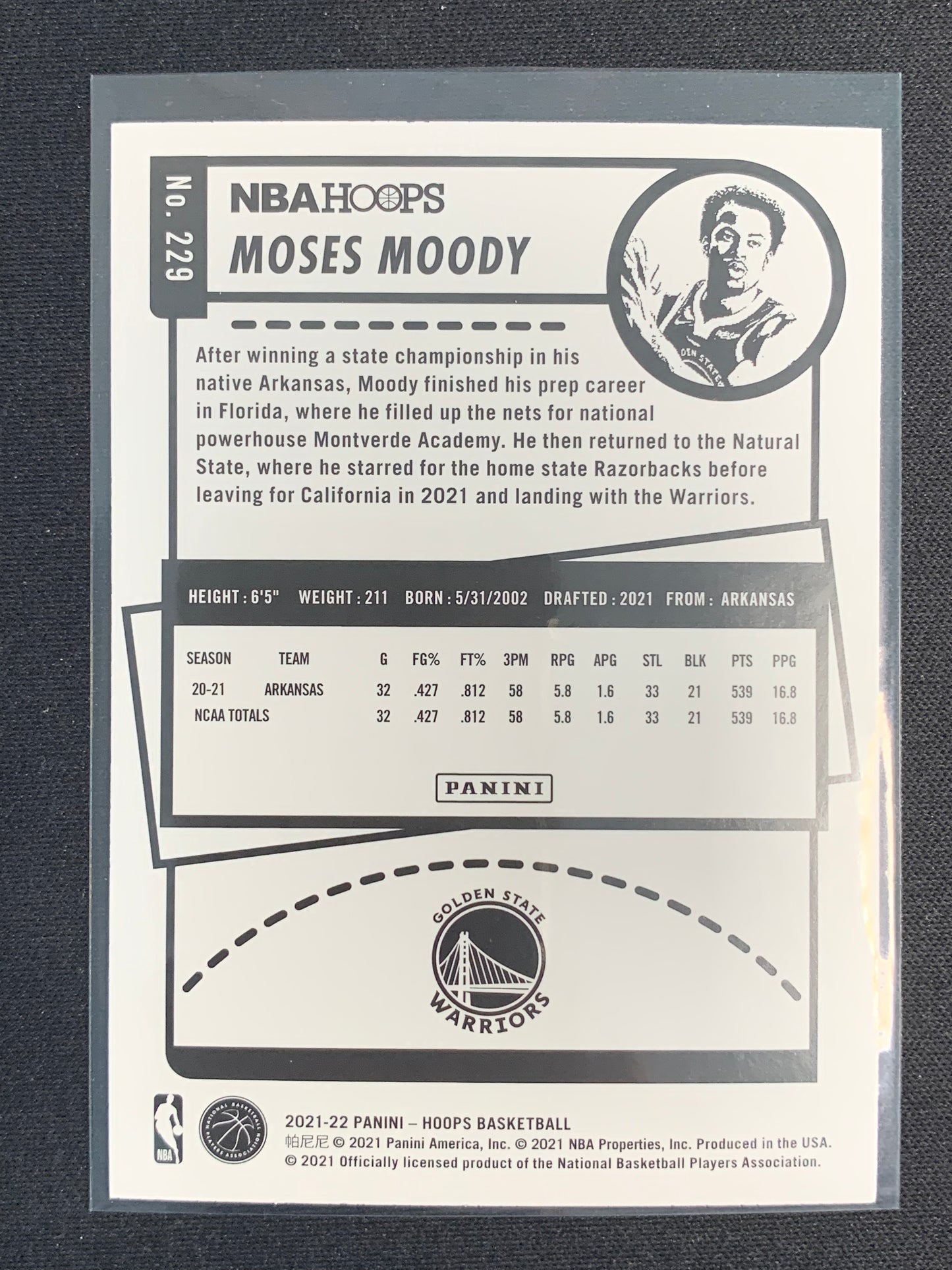 2021-22 Panini Hoops #229 Moses Moody [Rookie]