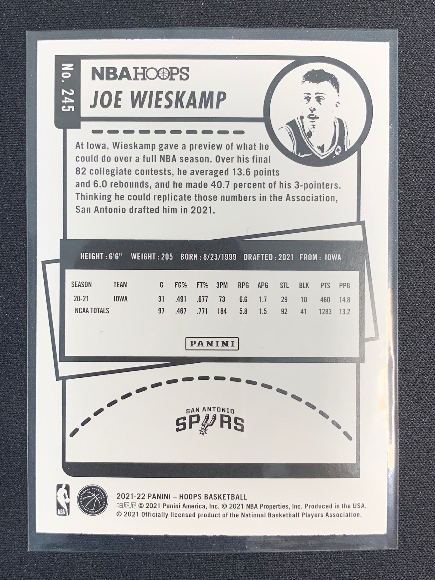 2021-22 Panini Hoops #245 Joe Wieskamp [Rookie]